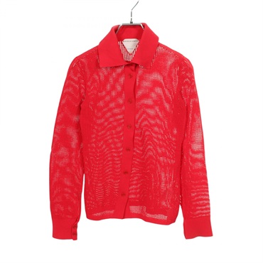 BOTTEGA VENETA mesh knit shirt cardigan 648977 cotton Nylon Red Used Women #XS