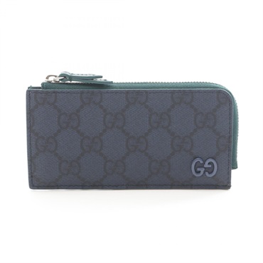 GUCCI GG Supreme Zip Card Case coin purse 795233 canvas leather Navy Green