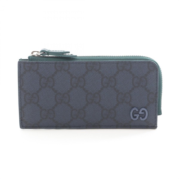 GUCCI GG Supreme Zip Card Case coin purse 795233 canvas leather Navy Green