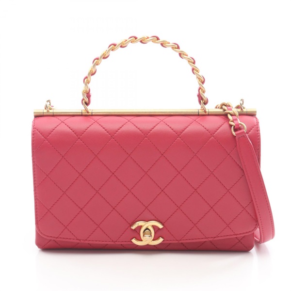 CHANEL Matelasse Top Handle chain Shoulder crossbody Bag AS1755 Lambskin magenta