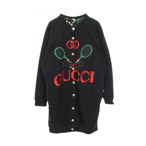 GUCCI Tennis long Cardigan Jacket cotton polyester Black Green Red Used size S