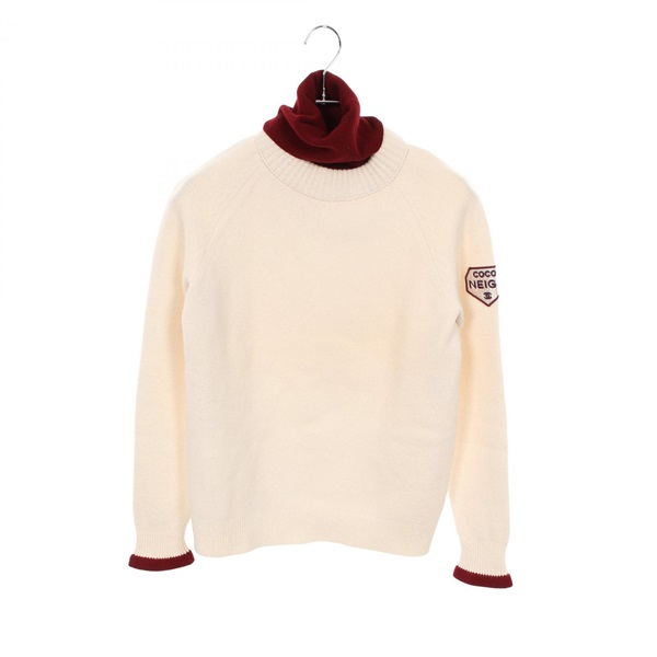 CHANEL COCO Mark patch knitwear cashmere wool White Bordeaux Used Women #34