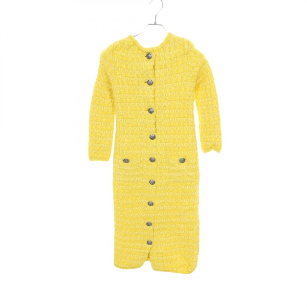 BALENCIAGA Tweed Dress with buttons wool Nylon alpaca Yellow #XS Used Women