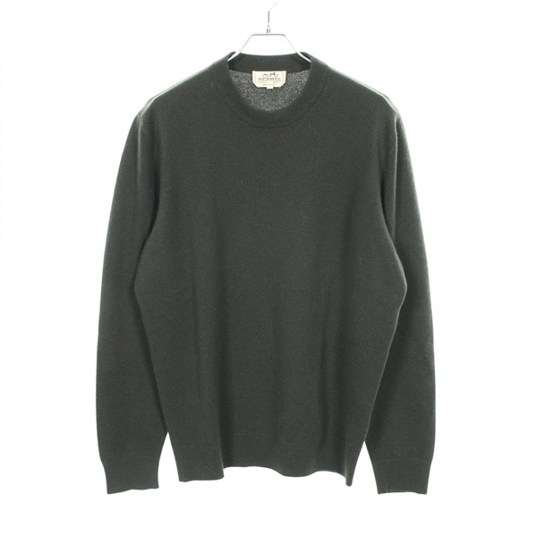 HERMES Chaine d'Ancre knit Pullover Sweater cashmere Green Used mens #XL
