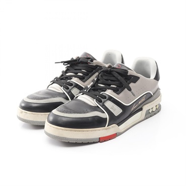 LOUIS VUITTON LV trainer line sneakers shoes #7 leather Gray Black Gres Used LV