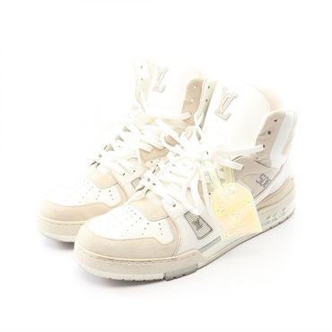 LOUIS VUITTON LV trainer line high-top sneakers #7 1/2 leather Suede White Used
