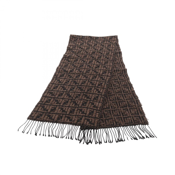 FENDI Zucca Scarf wrap shawl acrylic Brown Black Used unisex