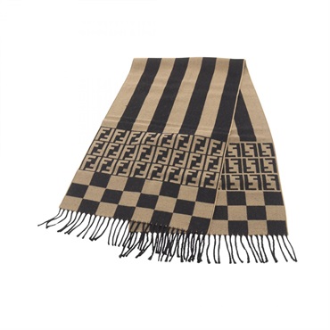 FENDI FF pattern Scarf shawl wrap wool Gray Black Used mens