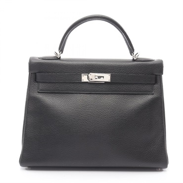 HERMES Kelly 32 Shoulder Handbag Ardennes leather Black SHW Used Women D