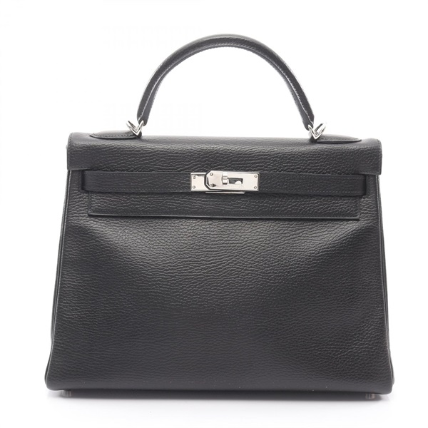 HERMES Kelly 32 Shoulder Handbag Ardennes leather Black SHW Used Women D
