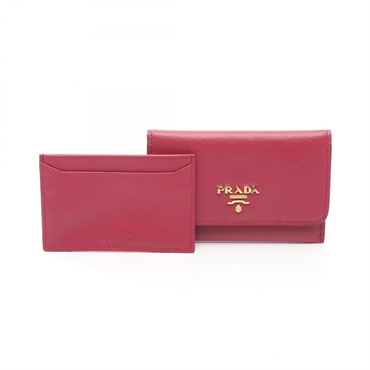PRADA SAFFIANO METAL Logo Card Case 1MC004 leather Pink Used Women