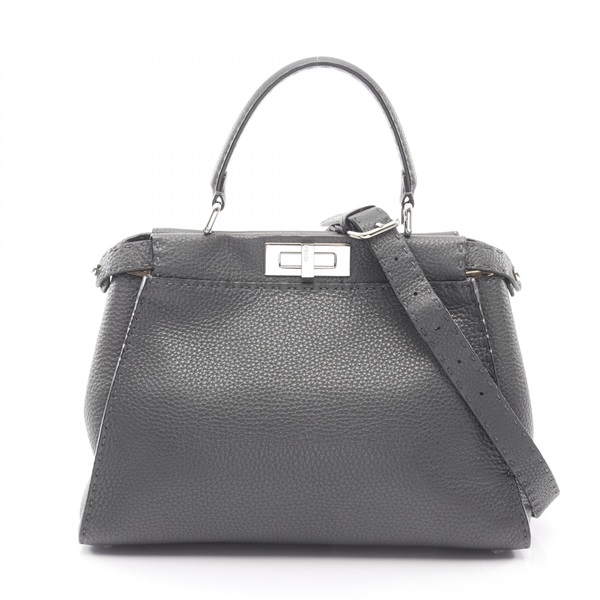 FENDI Peekaboo Regular 2WAY Handbag 8BN290 leather Gray Used Women