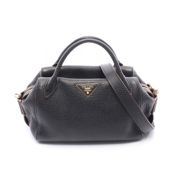PRADA VIT DAINO Shoulder Crossbody Handbag leather Black Used Women