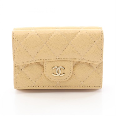CHANEL Classic Small Flap Wallet Matelasse AP0230 Leather Beige Used GHW GHW CC