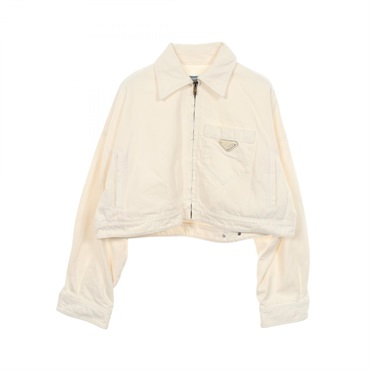 PRADA Triangle Plate Zip-Up Denim Jacket GFB279 cotton White Used Women size 36