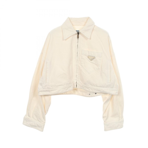 PRADA Triangle Plate Zip-Up Denim Jacket GFB279 cotton White Used Women size 36