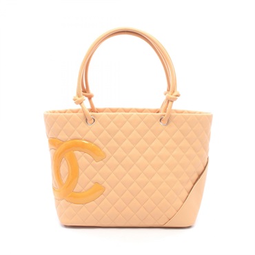 CHANEL Cambon Line Large Tote shoulder hand Bag A25169 Patent leather Beige SHW