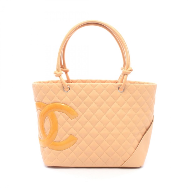 CHANEL Cambon Line Large Tote shoulder hand Bag A25169 Patent leather Beige SHW