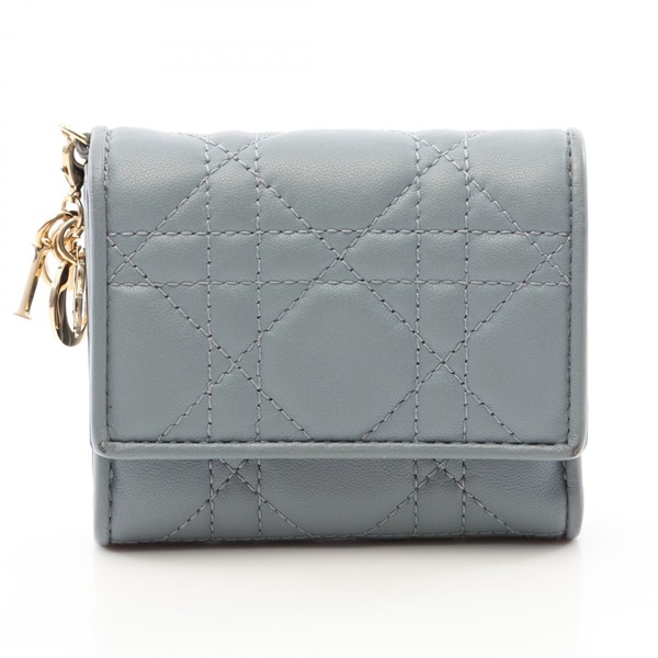 Christian Dior LADY DIOR Lotus wallet Tri-fold purse S0181ONMJ leather Blue Used
