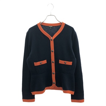 CHANEL Cardigan knitwear Jacket cashmere Navy Red Used Women size 38