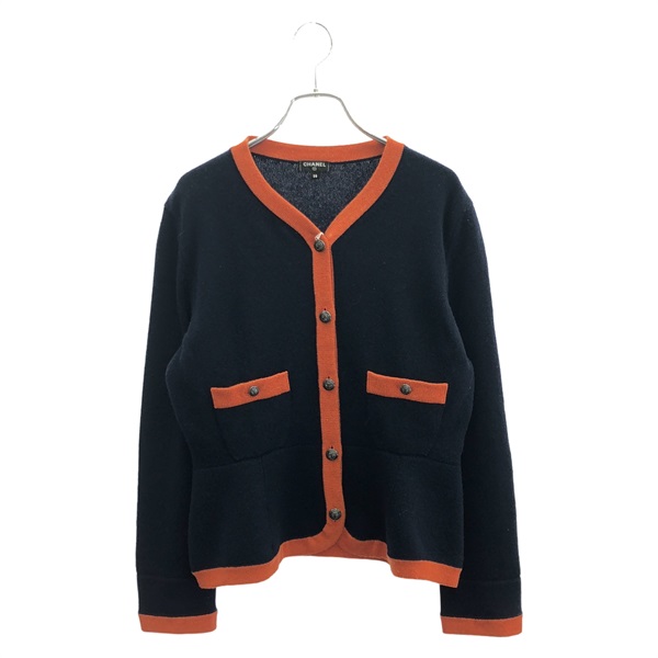 CHANEL Cardigan knitwear Jacket cashmere Navy Red Used Women size 38