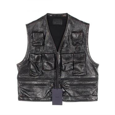 PRADA CARPA carogo vest gilet UPT121 goat leather Black mens #50