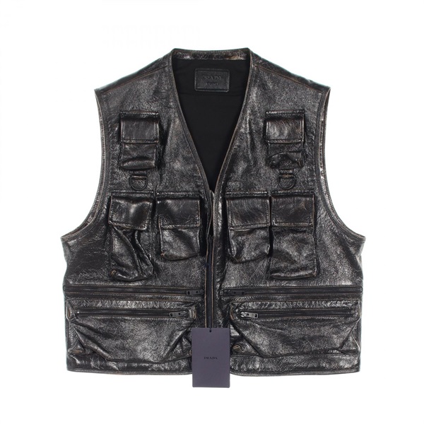 PRADA CARPA carogo vest gilet UPT121 goat leather Black mens #50