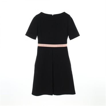 GUCCI Logo Waistband Dress 609771 Wool Polyester Black Pink Used Women Size 38
