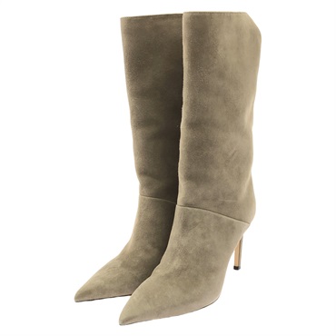 JIMMY CHOO BEREN 85 Heeled Boots Suede Beige Size 37.5 Used Women