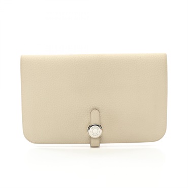 HERMES Dogon Duo GM Bifold purse wallet Clemence leather Beige Cle Used A SHW