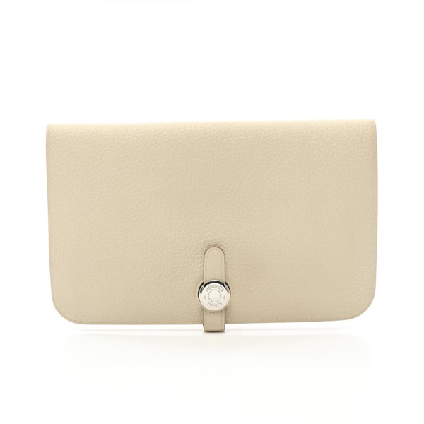 HERMES Dogon Duo GM Bifold purse wallet Clemence leather Beige Cle Used A SHW
