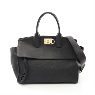 Salvatore Ferragamo STUDIO Gancini Tote 2way shoulder Bag 21 1772 leather Black