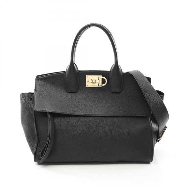 Salvatore Ferragamo STUDIO Gancini Tote 2way shoulder Bag 21 1772 leather Black