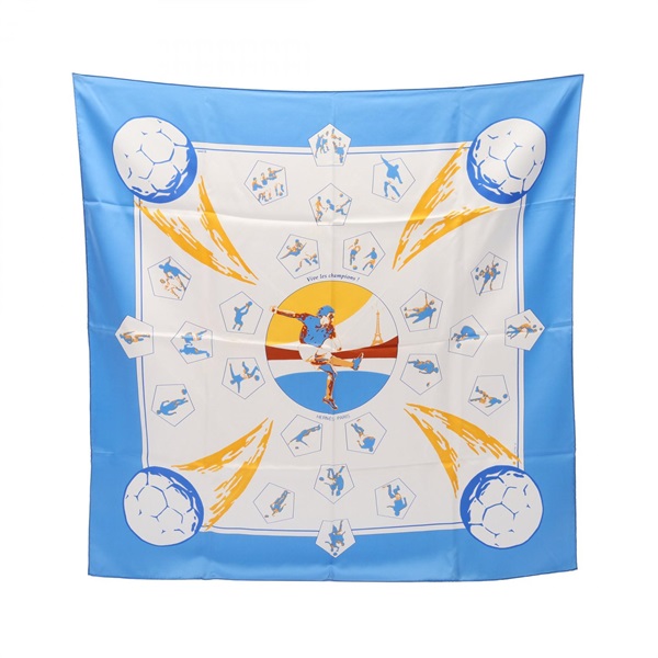 HERMES Carre90 Vive les champions! Scarf silk Blue White Multicolor Used Women