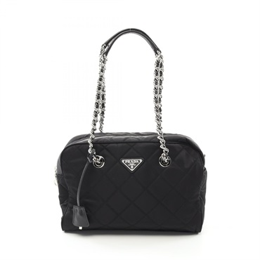 PRADA TESSUTO IMPUNTU chain Shoulder Bag 1BB903 Nylon Saffiano leather Black