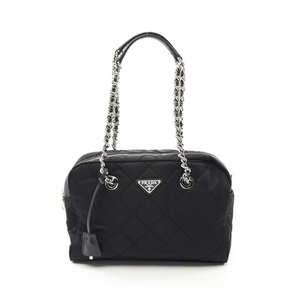 PRADA TESSUTO IMPUNTU chain Shoulder Bag 1BB903 Nylon Saffiano leather Black