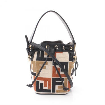 FENDI Mini Mon Tresor Hand drastring crossbody bag 8BS010 canvas leather beige