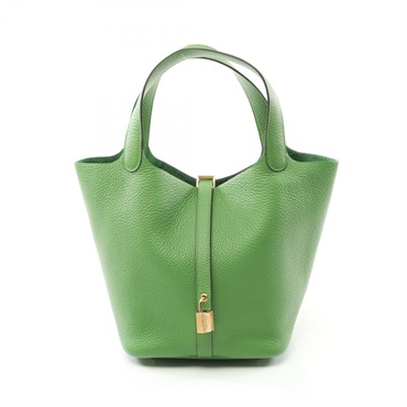 HERMES Picotin Lock MM Hand bucket bag B Taurillon Clemence Vert Yucca GHW