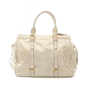 Miu Miu Handbag leather Gray Used Women GHW logo