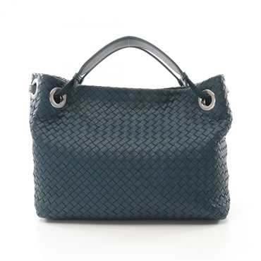 BOTTEGA VENETA Garda Small Intrecciato Hand bag 405071 leather blue Green Used