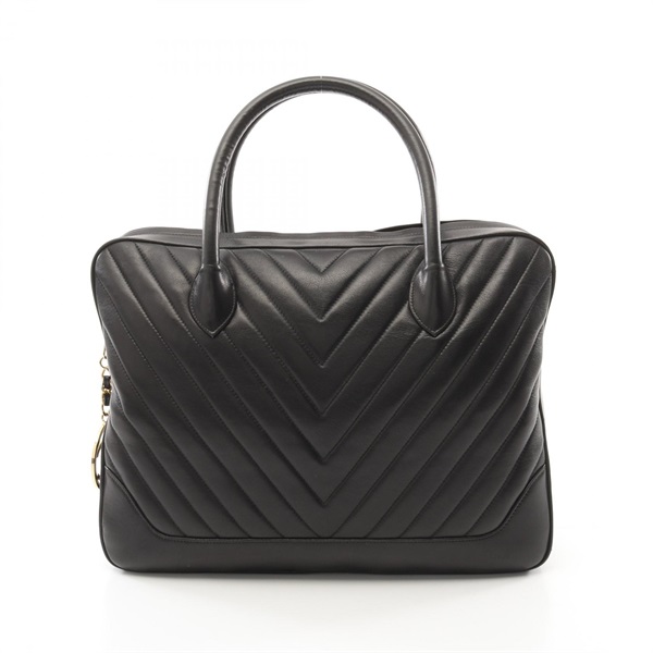 CHANEL Chevron V Stitch Hand bag leather Black Used GHW