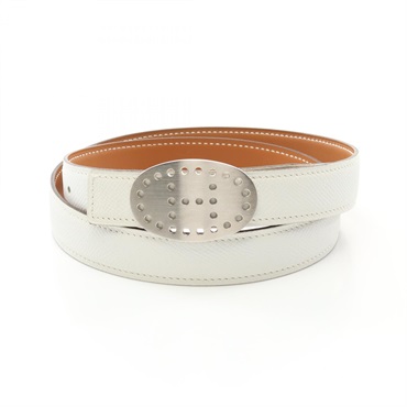 HERMES Evelyne belt reversible ceinture L leather White Brown Used SHW