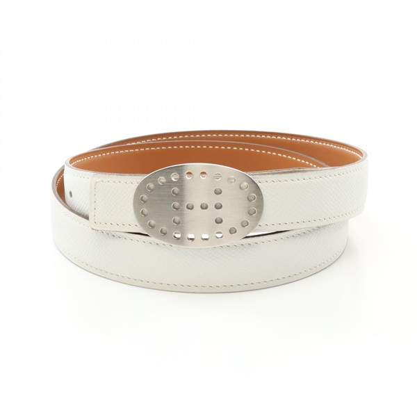 HERMES Evelyne belt reversible ceinture L leather White Brown Used SHW