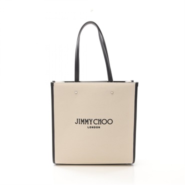 JIMMY CHOO N S M Tote shoulder Bag canvas leather White Black Used