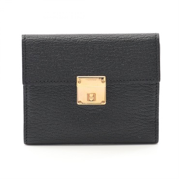 HERMES Clic Card Case holder Y Chevre leather Black Used PGHW