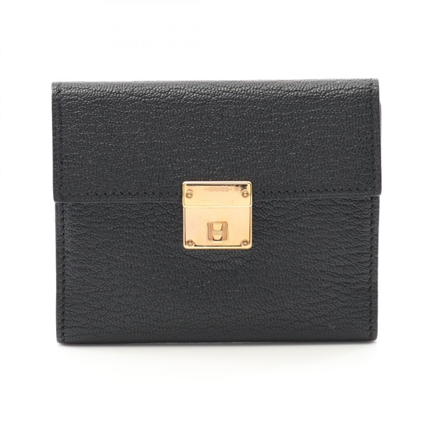 HERMES Clic Card Case holder Y Chevre leather Black Used PGHW