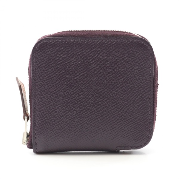 HERMES Azap Compact Mini SilkInn coin purse wallet D Epsom Purple Used SHW