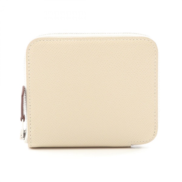 HERMES Azap Compact Silk In  Round wallet Epsom leather CleWhite Used Women B