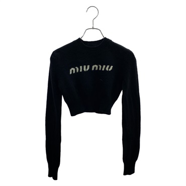 Miu Miu Cropped Sweater Logo knit Wool Cashmere wool Black #36 Used Women