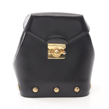 Salvatore Ferragamo Heel motif Rucksack Backpack 21 5207 leather Black Used GHW